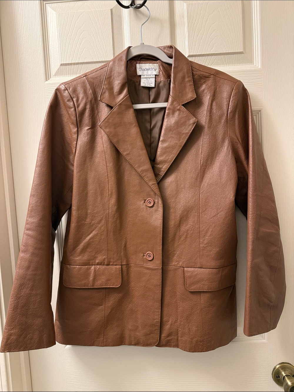 VTG Chadwick's Tan Brown Genuine Leather Blazer Jacket Size 14